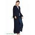 Long Cardigan Abaya with Frills and Bell Sleeves- Navy Blue Long Cardigan Abaya with Frills and Bell Sleeves- Navy Blue
